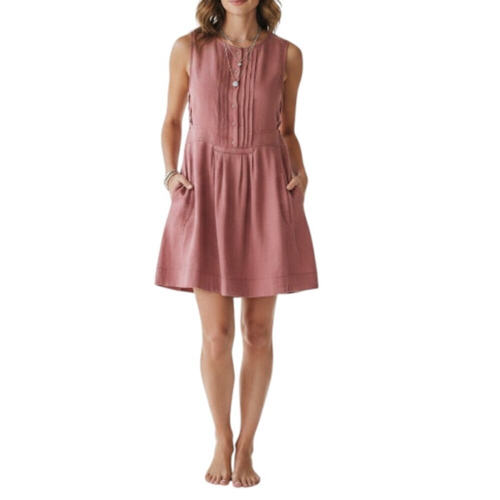FREE PEOPLE Moonshine Linen Blend Mini Dress-Tunic S Salmon Pink Cut Out Resort